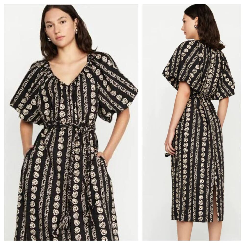 NWT Marie Oliver Foster Dress Ravens Row Midi Puff Sleeve Boho 100% Cotton S